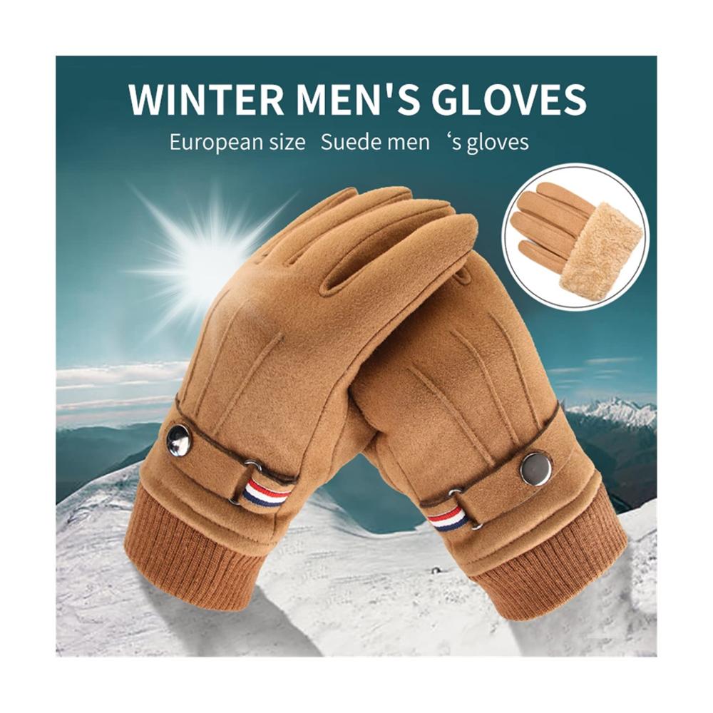 Herren Winterhandschuhe aus Wildleder | Warme Split Fingerhandschuhe für Outdoor-Sport und Fahren | Grau Einheitsgröße