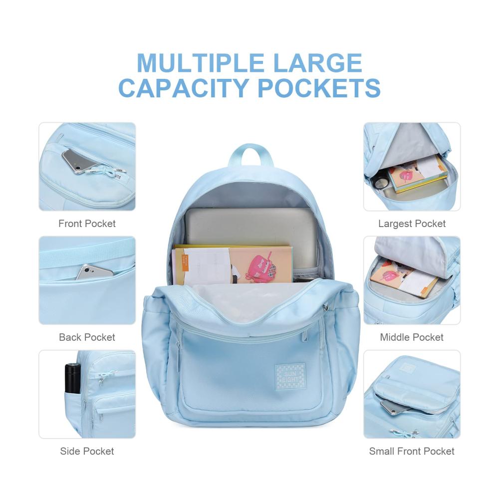 Angerat Kawaii Girls School Backpack - 18 Inch Multi-Pocketed Water-Resistant Rucksack with Laptop Compartment for Kids