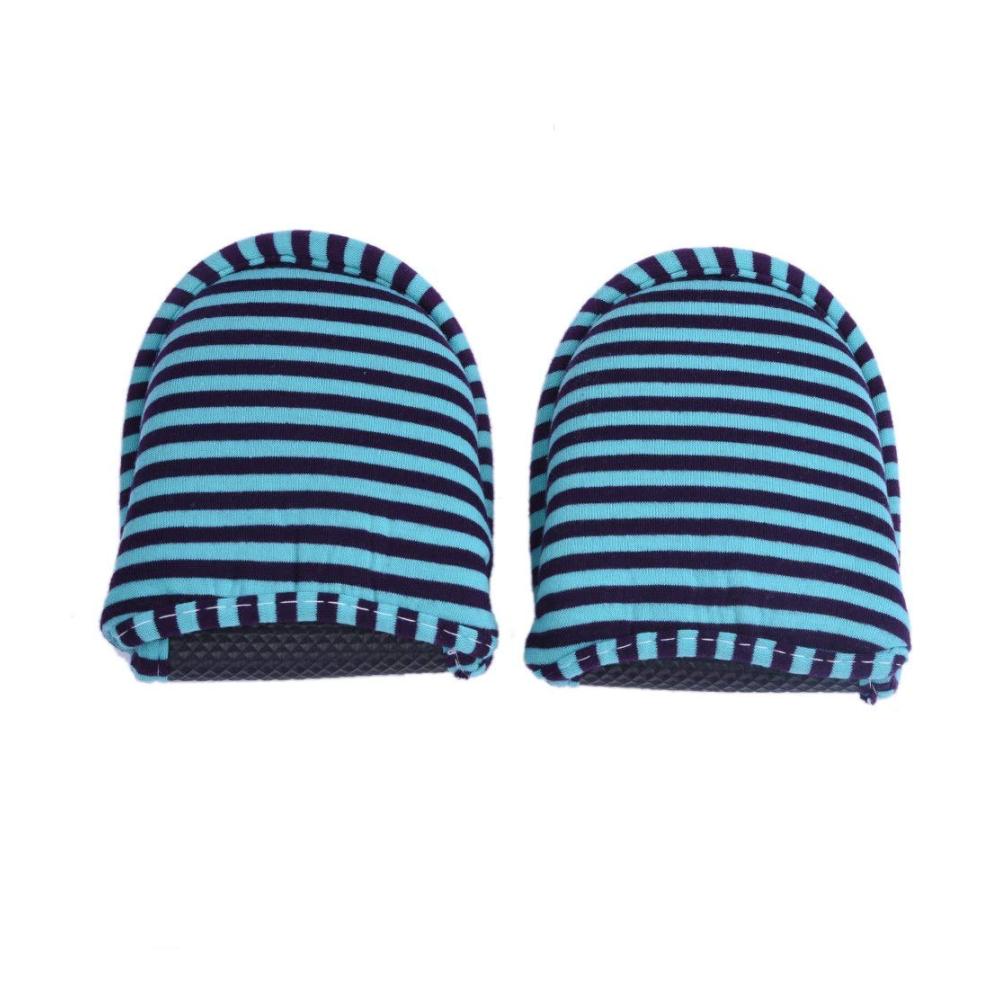Foldable Cotton Slippers - Portable Reusable and Anti-Slip Indoor Footwear for Home and Hotel (Mens Blue Striped Design