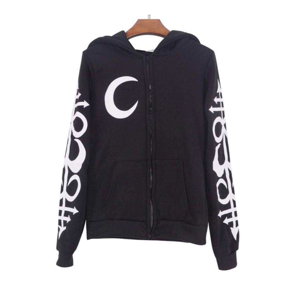 Damen Sommerjacke mit Kapuze und Schwarzen Punk-Ärmeln - Schwarze Winterjacke Ideal für jede Jahreszeit