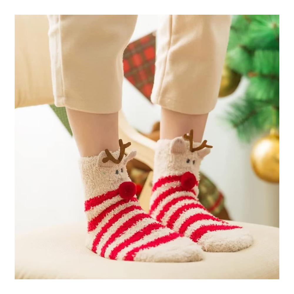 Damen Weihnachtssocken iZoeL - Rutschfeste Haussocken mit witzigem Kartoon-Motiv für winterliche Wärme und Gemütlichkeit