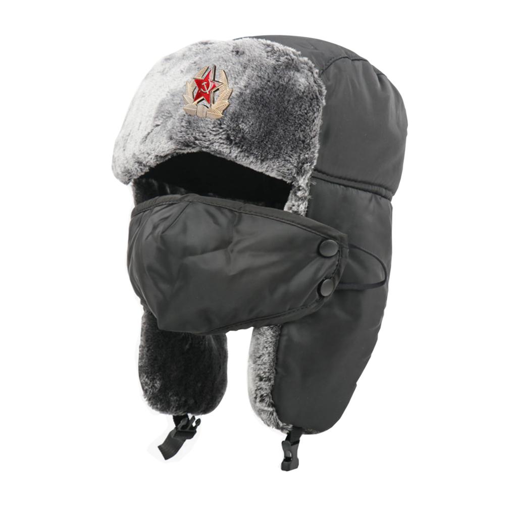 Winddichte russische Fliegermütze für Herren und Damen mit wind- und wasserdichter Thermomütze abnehmbarer Maske und Kunstfell - ideal für Outdoor-Aktivitäten