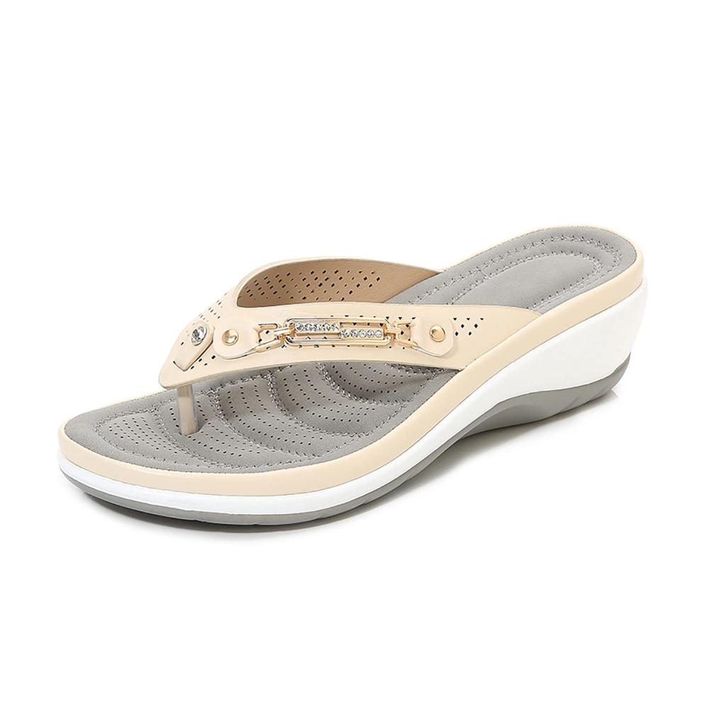 Orthopädische Zehensandalen Bequeme Damen Hausschuhe mit Kristall Flip Flops - Plantarfasziitis Sandalen für Outdoor Komfort