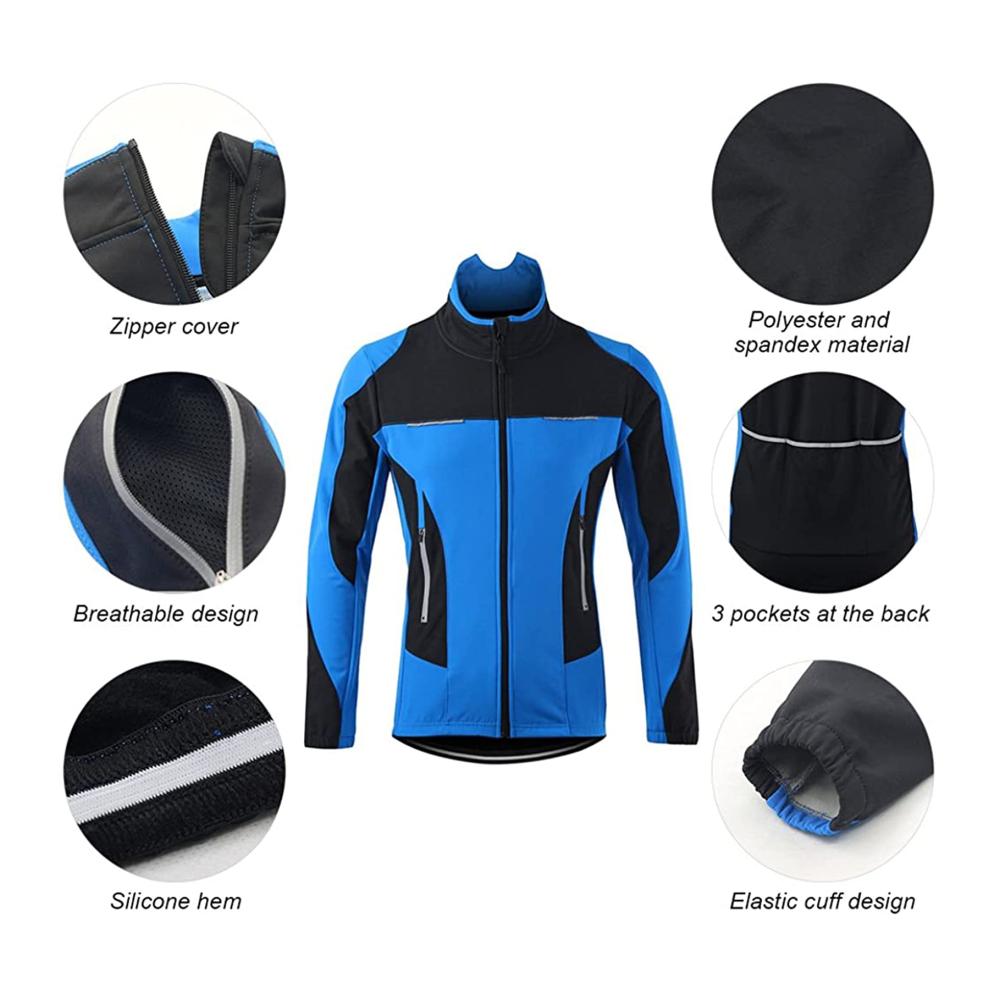 Herren Radjacke | Winter-Fahrradjacke mit Fleece | Wind- und wasserdichte Thermo-Langarmjacke | Reflektierende Fahrradbekleidung für Wärme