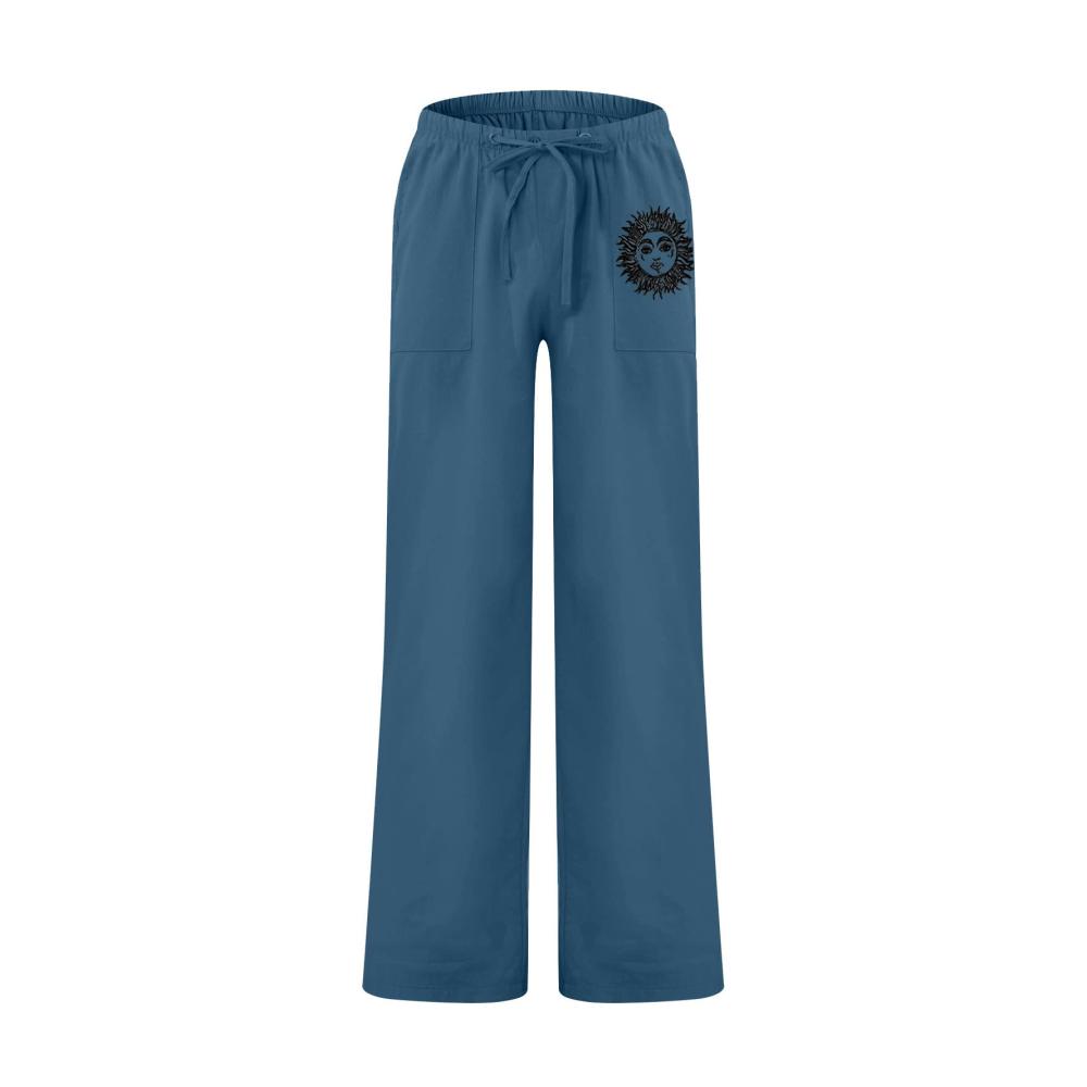Herren Trainingshose Bequeme Baumwoll-Leinen Sommerhose mit Taschen und Kordelzug
