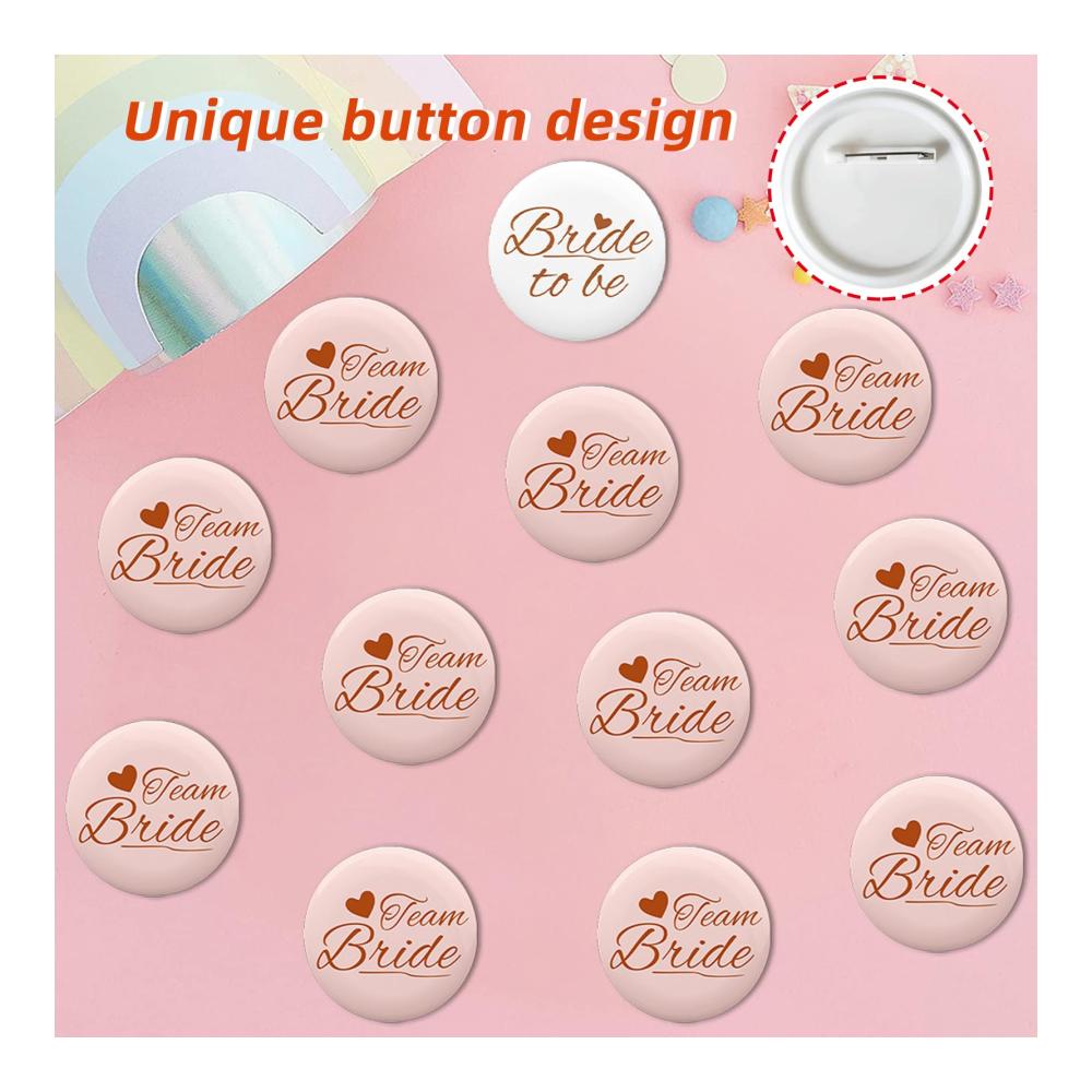 JGA Accessoires Set 18 Roségold Buttons für Junggesellinnenabschied Braut Team Hochzeit & Polterabend