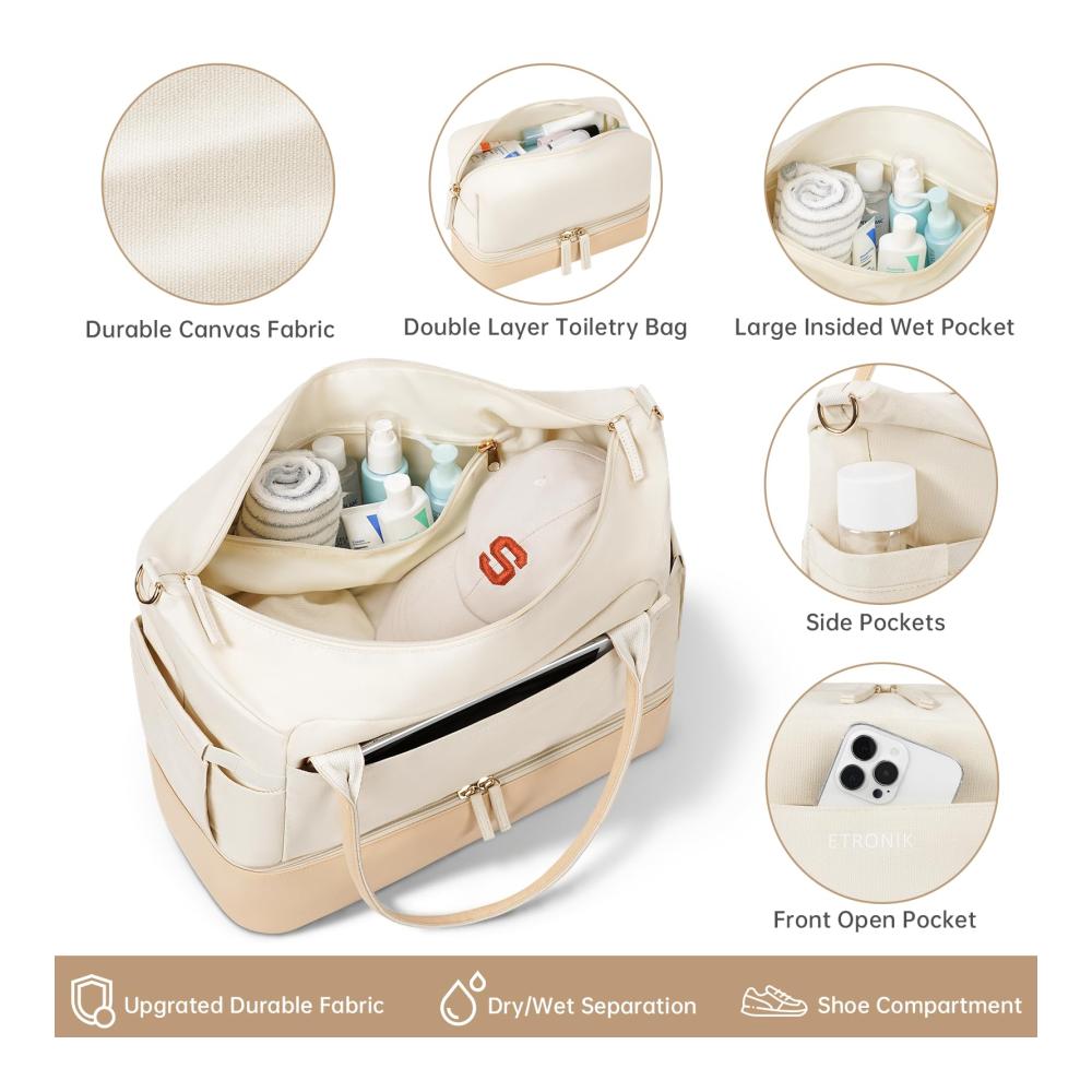 Weekender Reisetasche für Damen - Stilvolle Segeltuchtasche mit Kulturbeutel Schuhfach und Nasstasche - Ideale Tragetasche für Reisen Krankenhaus und Sport