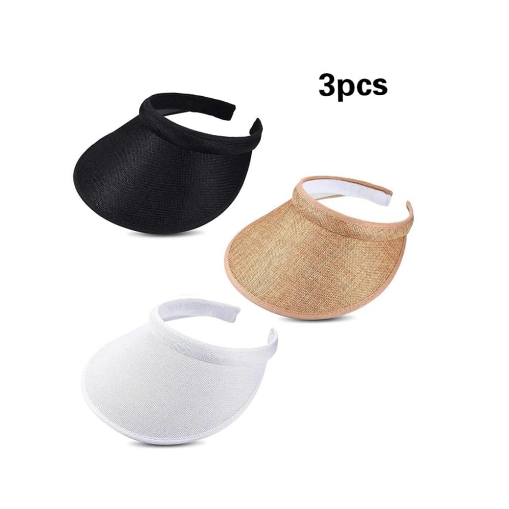 Sommer-Set 3 Verstellbare Sonnenvisorhüte für Frauen - Große Krempe Ideal für Strand und Sommer - Sonnenhüte im Praktischen Dreierpack