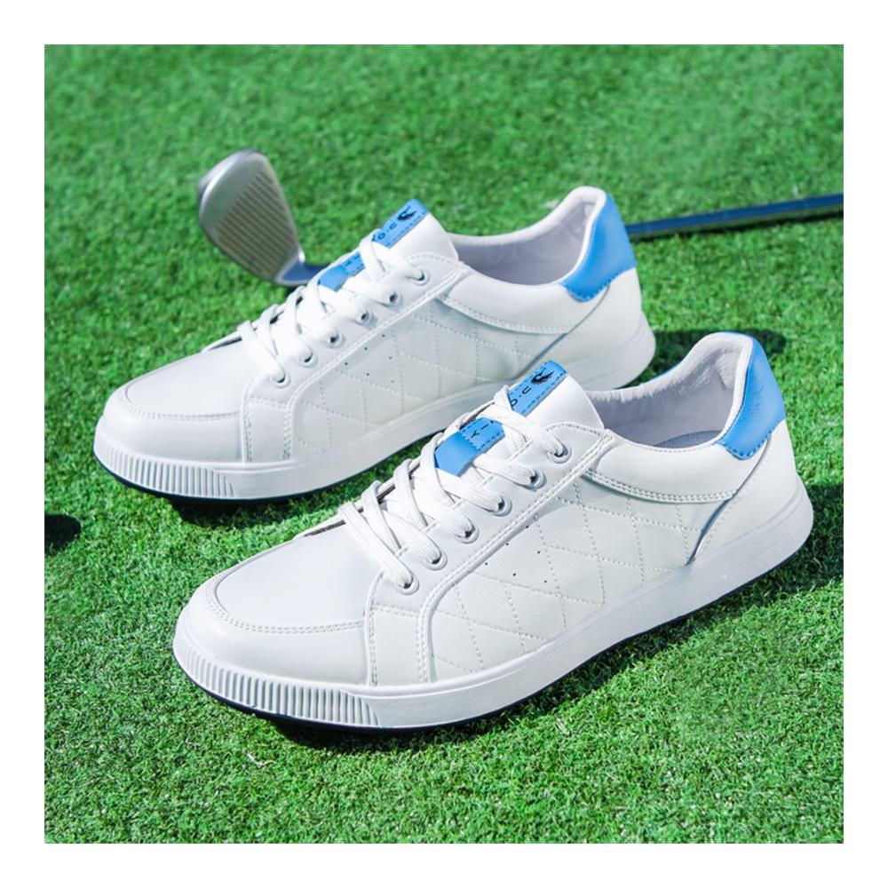 Golfschuhe Herren Wasserdicht Leichtgewicht Atmungsaktiv | Abriebfest Rutschfest | Indoor/Outdoor Golf-Training | Weiß/Blau 29.1CM
