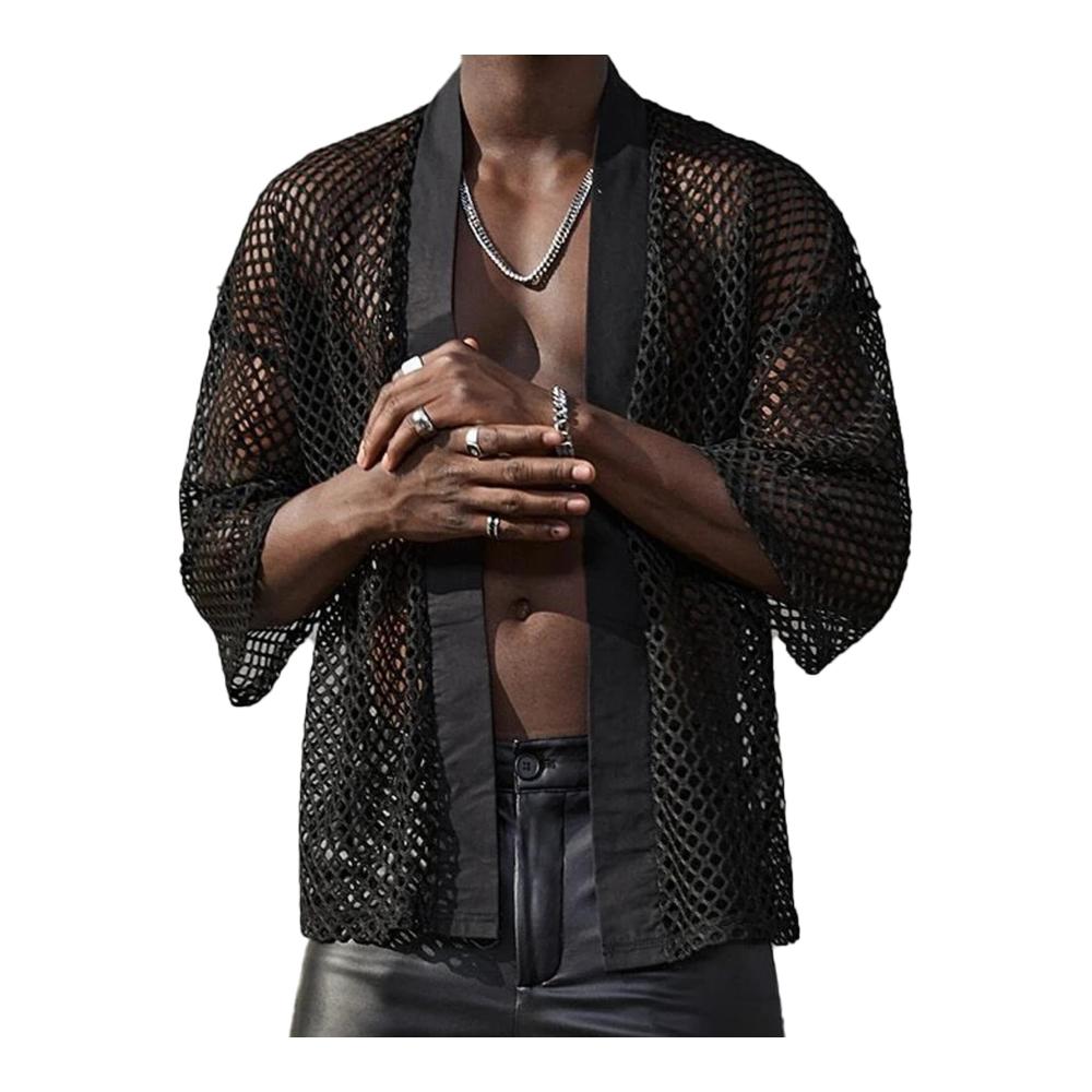 Herren Netzunterhemd Langarm/Kurzarm - Transparente Reizwäsche Slim Fit Shirts für Clubwear