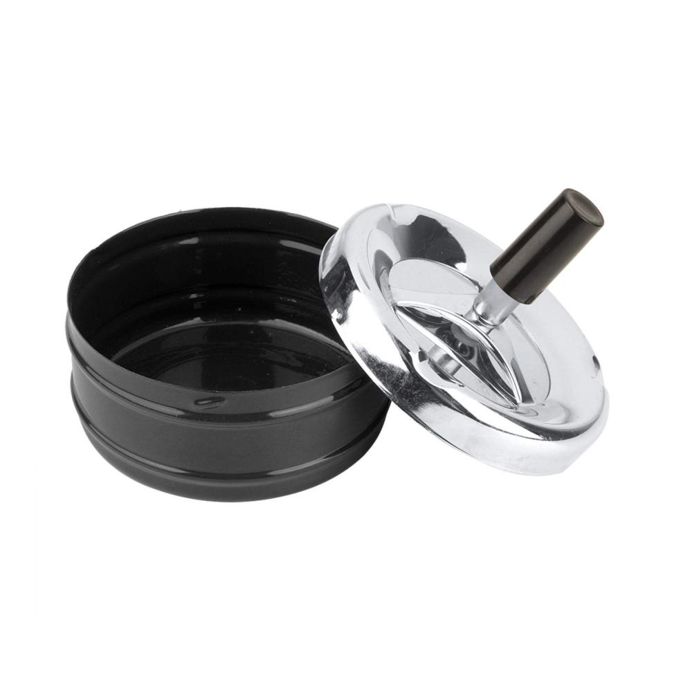 Metallischer Runder Push-Down Aschenbecher für Taschen - Indoor/Outdoor Zigarettenaschenbecher (Klein Schwarz