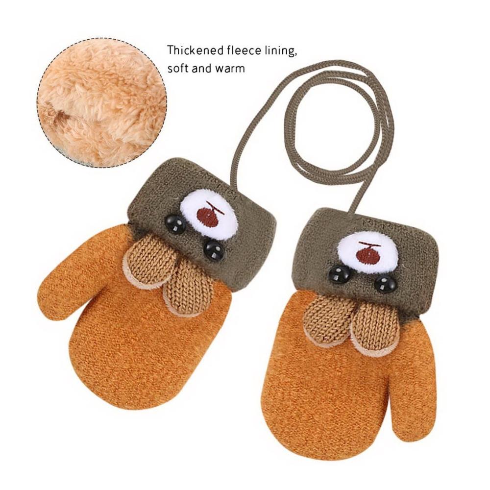 Winterhandschuhe für Kinder 4er-Pack Bär- und Cartoon-Strickhandschuhe & Fäustlinge mit Plüsch - Warme Doppelschichtige Halshandschuhe für 1-3 Jahre