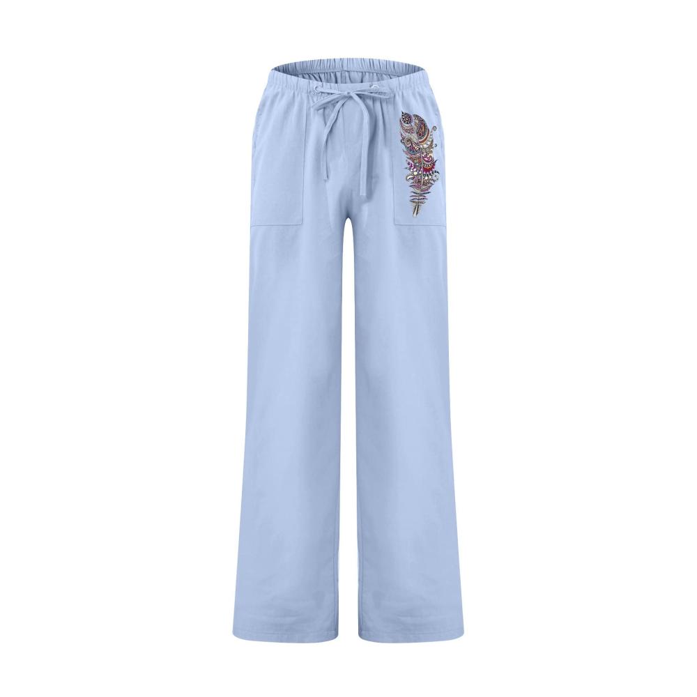 Herren Jogginghose Bequeme Baumwoll-Leinen Sommerhose mit Kordelzug Taschen und Knopfverschluss – Lässige lockere Lange Urlaubshose