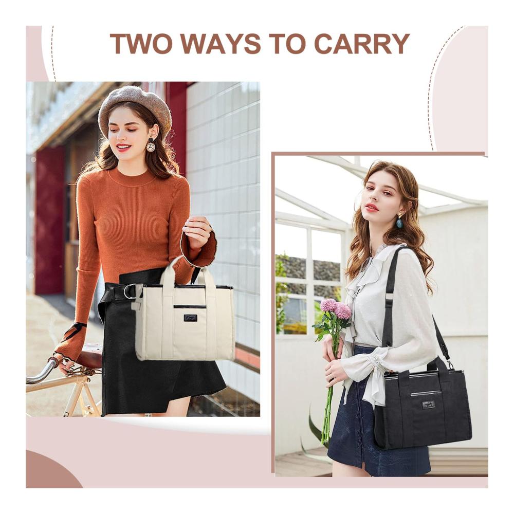 Canvas Tote Bag für Damen Praktische Umhängetasche mit Reißverschluss ideal für Arbeit Reisen Schule - Crossbody Casual Style mit Geldbörse und vielen Taschen