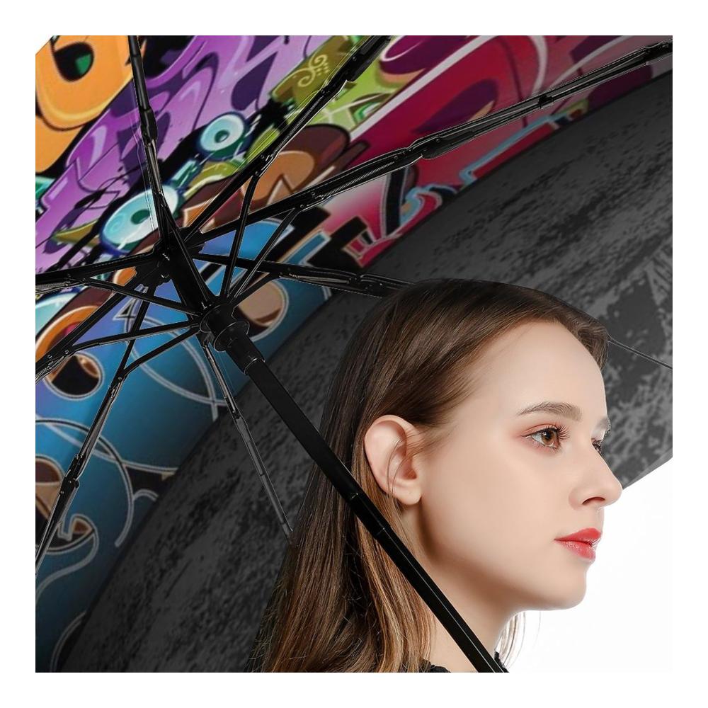 Automatischer 3-fach faltbarer Taschenschirm mit Graffiti-Hip-Hop-Design für Damen und Herren