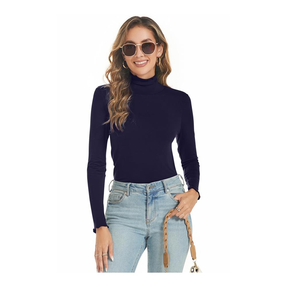 Langarmshirts Damen Rollkragen Stretch Slim Fit - Casual Oberteile & Basic T-Shirt