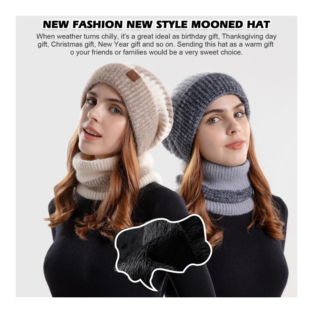 Gemütliches Winter-Set Strickmütze Schal und Handschuhe für Damen - Warme Wolle weiches Fleecefutter - Perfektes Geschenk für den Winter
