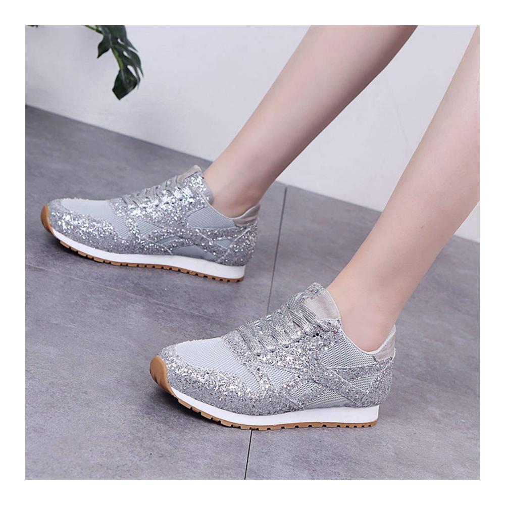 Casual Damen Sneakers mit Pailletten Strass und Plateau – Atmungsaktive Wanderschuhe