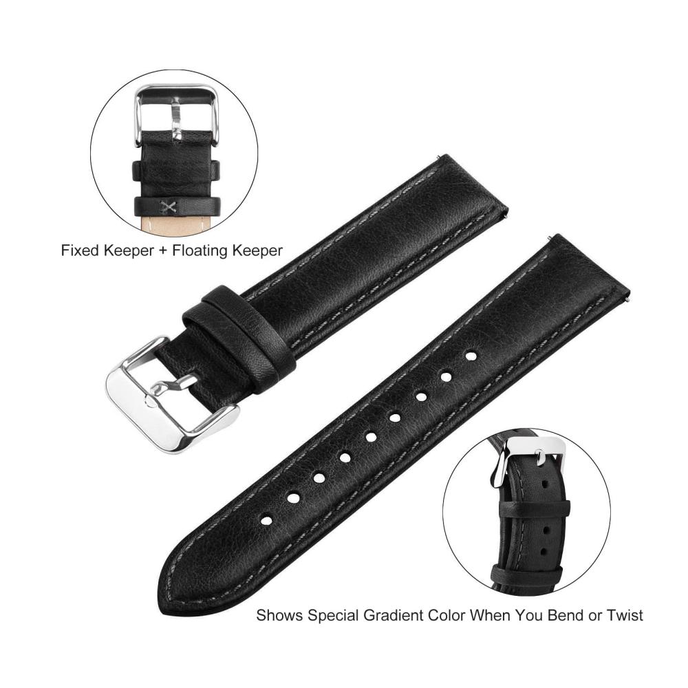18mm Uhrenarmband aus hochwertigem Leder mit austauschbarem Ersatzband für Herren und Damen – Schwarz/Silber Schnalle inklusive