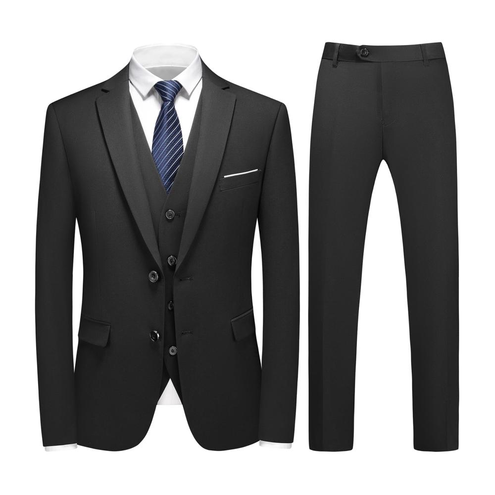3-teiliger Slim-Fit-Anzug für Männer Business Hochzeit formales Abendessen - Klassischer Blazer Weste Hose Set