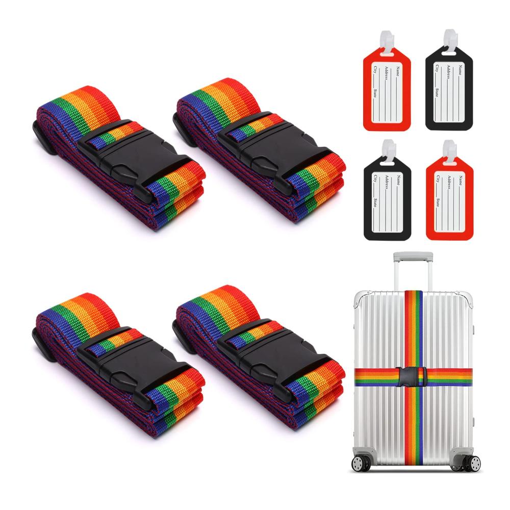 Gepäckgurte-Set 4 Verstellbare Koffergurte mit Schnalle und Anhängern für sicheres Reisen - Reiseverpackungszubehör für Gurte & Riemen