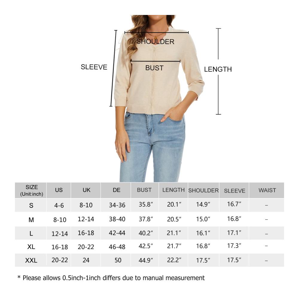 Damen Strickjacke mit V-Ausschnitt und 3/4 Ärmeln - Modischer Cardigan mit Knopfleiste eleganter Strickmantel und Knit Bolero in einem