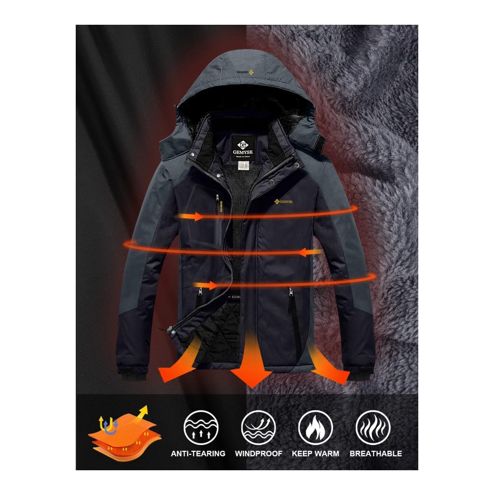 Herren Skijacke mit Kapuze Wasserdicht Winddicht Fleece-gefüttert - Perfekt für Outdoor-Wintersport
