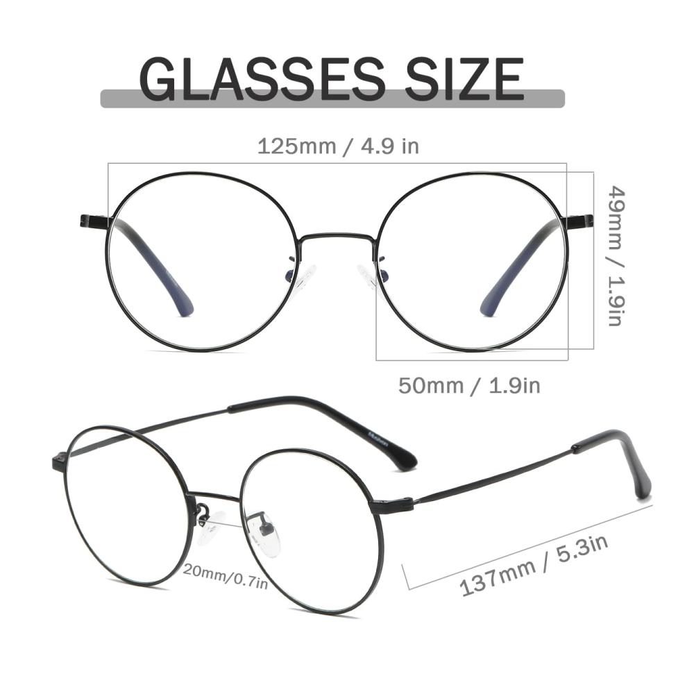 Blaulichtfilter Brille Damen Herren - Metallrahmen Rund Computerbrille ohne Stärke Blaufilter Brillenfassungen für gesunden Augenschutz