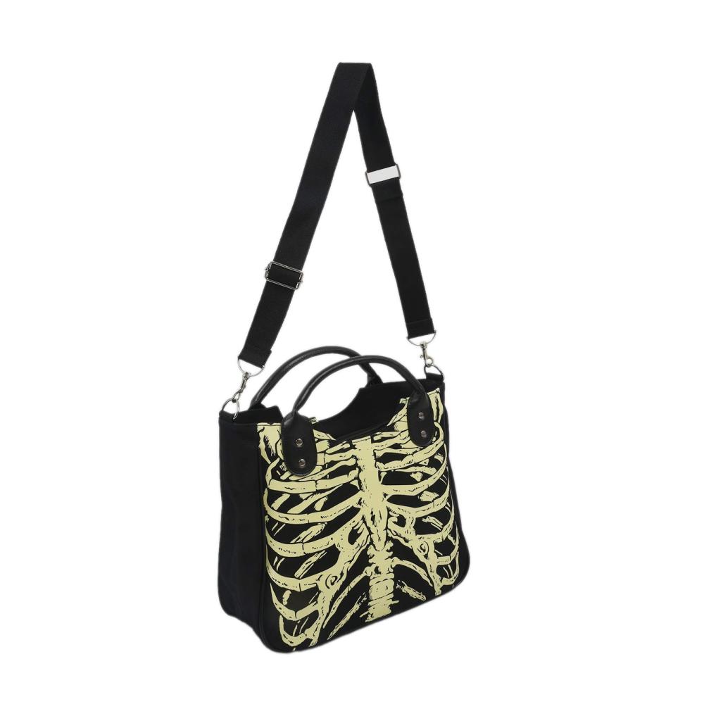 Gotik Skeleton Rock Henkeltasche - Leuchtende Gebeine und Schädel für Punk Mode - Weibliche Leger Einkaufstasche