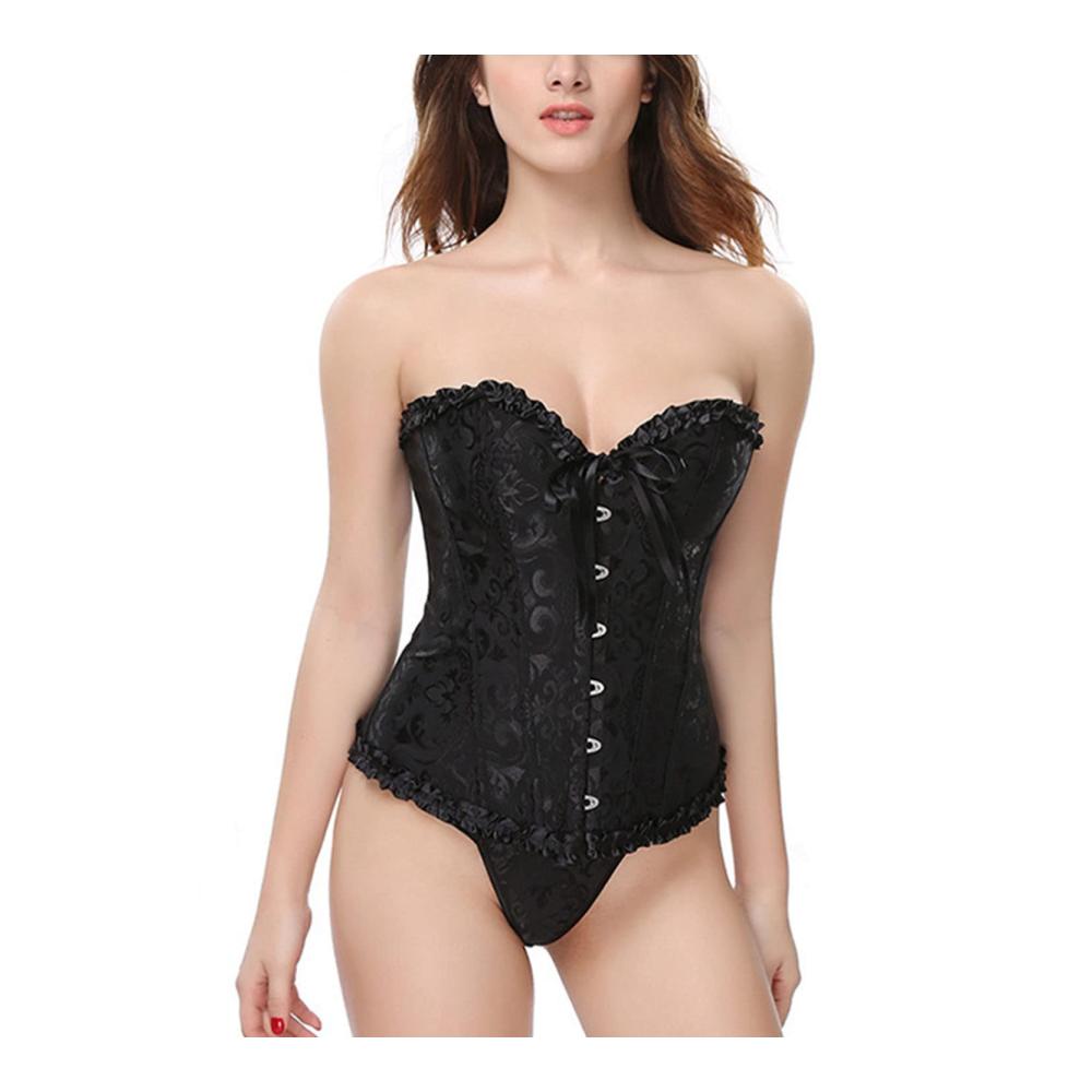 Vintage Gothic Lace Up Korsett Damen - Sexy Slim Satin Overbust ohne Knochen Bustier Feder Klassisches Blumenoberteil Spitzenmieder - HN13YJ1125