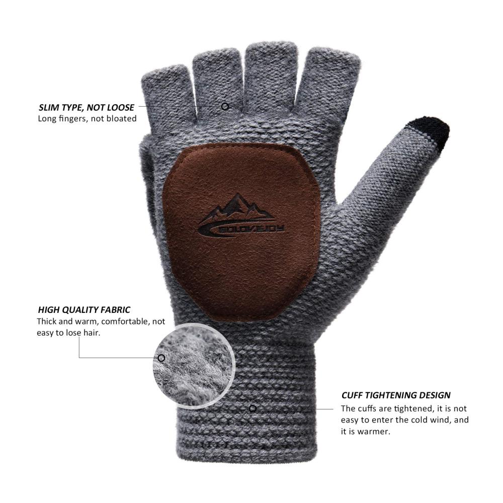 Homealexa Winter Handschuhe für Damen und Herren - Fingerlose Strickhandschuhe mit Flip-Top und Baumwollfutter Warme Halbfingerhandschuhe für Herbst und Winter