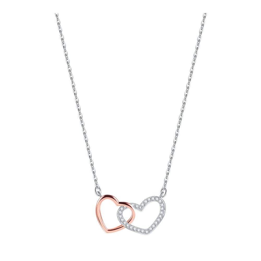 Damen Halskette mit Doppelherz Anhänger - 925er Sterling Silber Schmuck Zirkonia Verzierungen 40-45 cm verstellbare Kettenlänge ideales Muttertagsgeschenk
