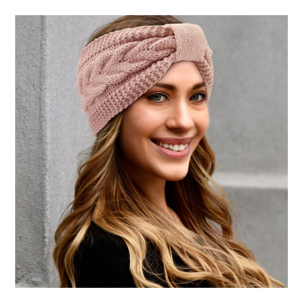 Winter Stirnbänder für Damen - Gestrickte Haarreifen in Marine Rosa & Weiß - Verdickte Stirnbänder mit Ohrenwärmern für Outdoor Sport Skifahren Laufen & Workout