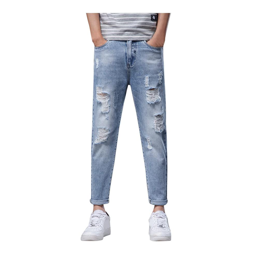 Herren Winter-Freizeithose mit Taschen | Moderne Jeans-Hose für Herbst | Bequeme Herren-jeans mit Neun-Punkte-Stil