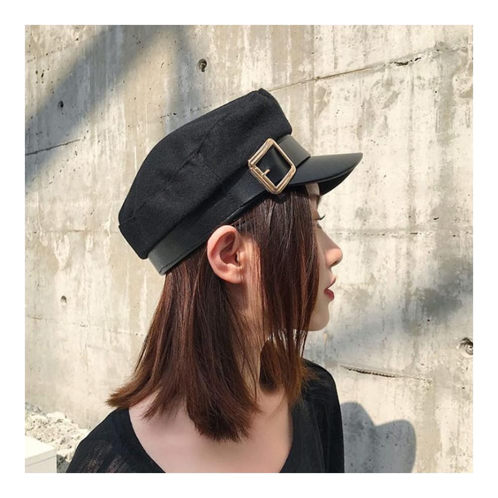 Vintage Britische Schirmmütze mit Metallschnalle | Schwarze Bretonische Fiddler Cap für Herren | Flat Top Fisherman Hat mit Visier | Newsboy Cap Barett und Gatsby Hut für Damen | Klassische Paperboy Mütze