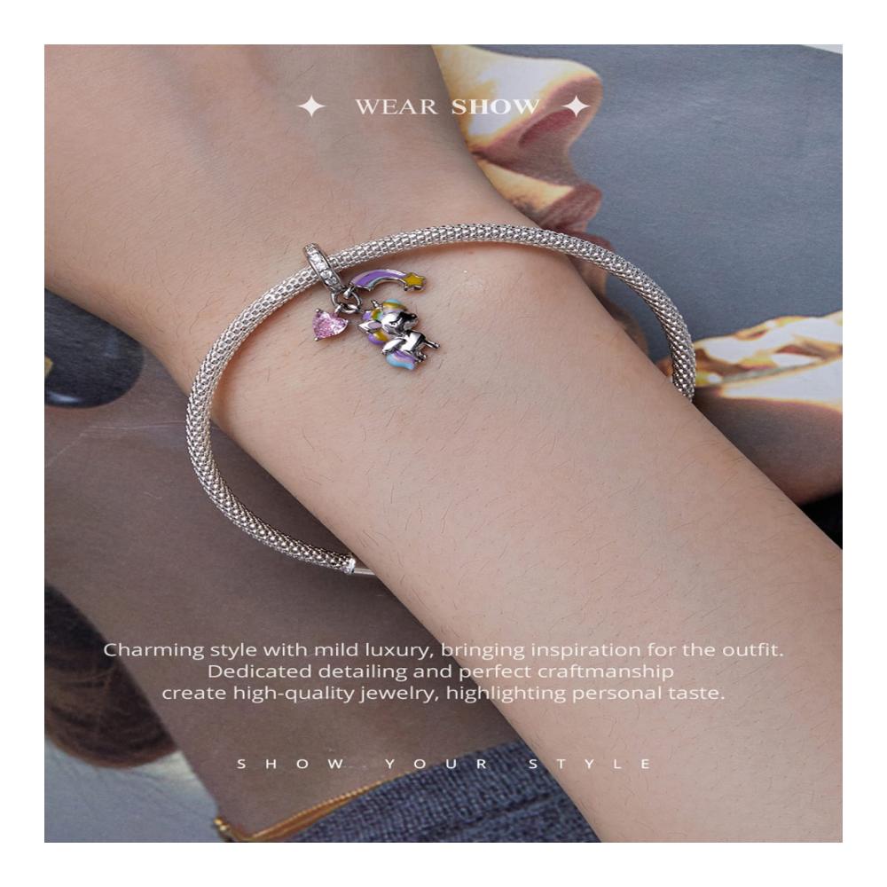 925 Sterling Silber Pferdeanhänger mit Regenbogenperle - Charm für Damen Halskette und Armband
