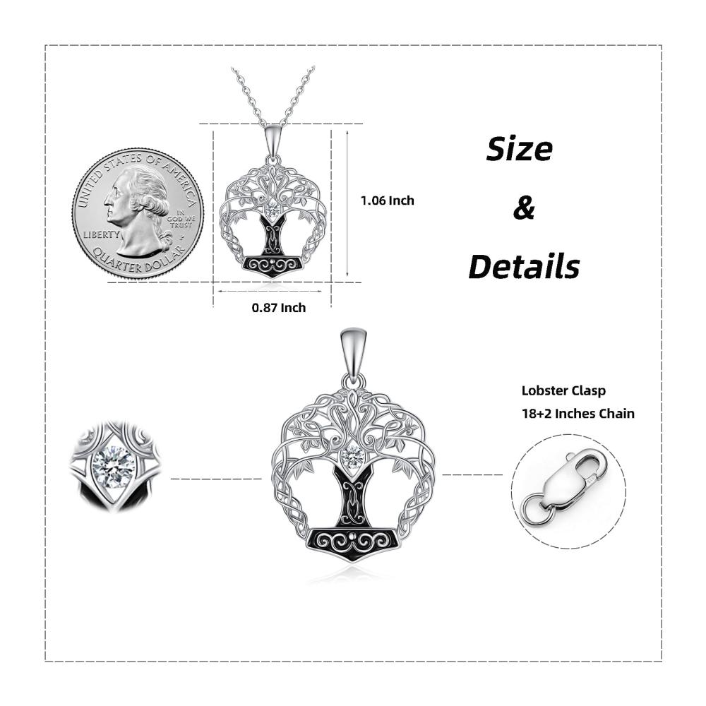 Lebensbaum Halskette aus 925er Sterling Silber mit Keltischem Knoten Triskele Viking Anhänger und Mondstein Kristall - Ideales Geschenk für Damen & Mädchen