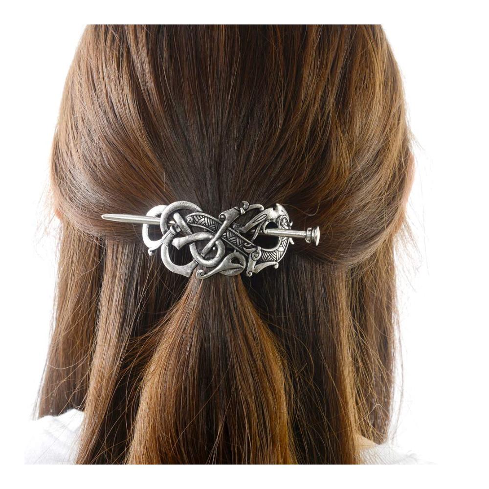 Viking Keltische Haarspangen - Antik Silber Haarstäbchen für Wikinger-Haarschmuck mit keltischem Knoten-Design Irische Haardekoration für langes Haar Zöpfe und mehr - Haarclip mit Stick (ID-A2