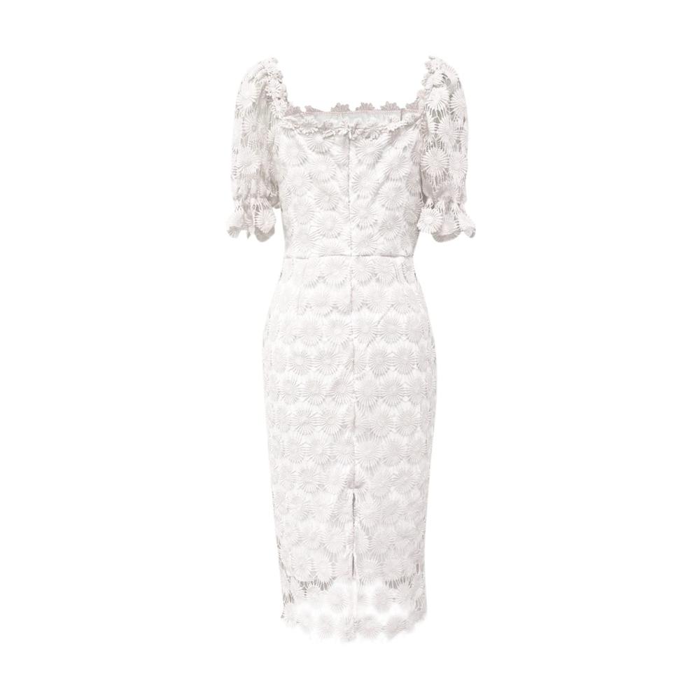 Elegantes Spitzenkleid für Damen Kurzarm Strick Business OL Kleid - Party Midi Zweiteiler mit Langarm Zug und Blumenmuster