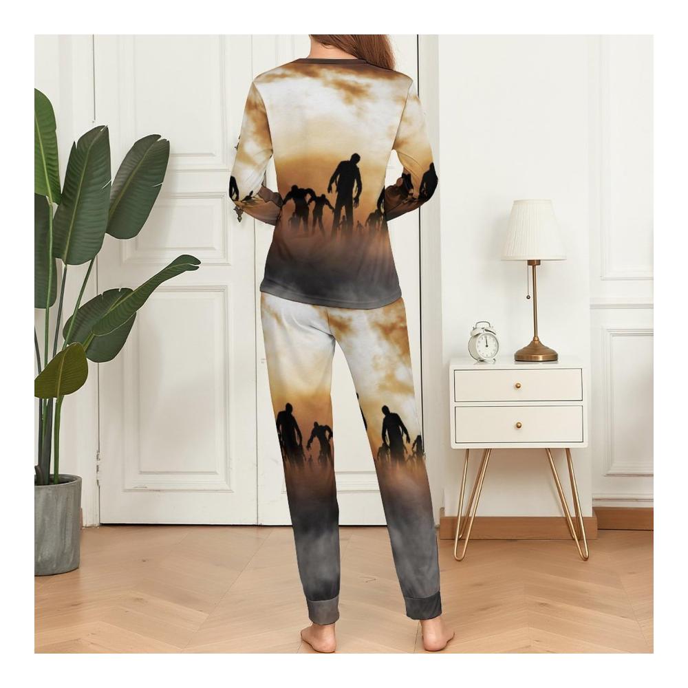 Damen Schlafanzug Zombies Dead Men Walking Rundhalsausschnitt mit Taschen - Hochwertiger Pyjama für Frauen