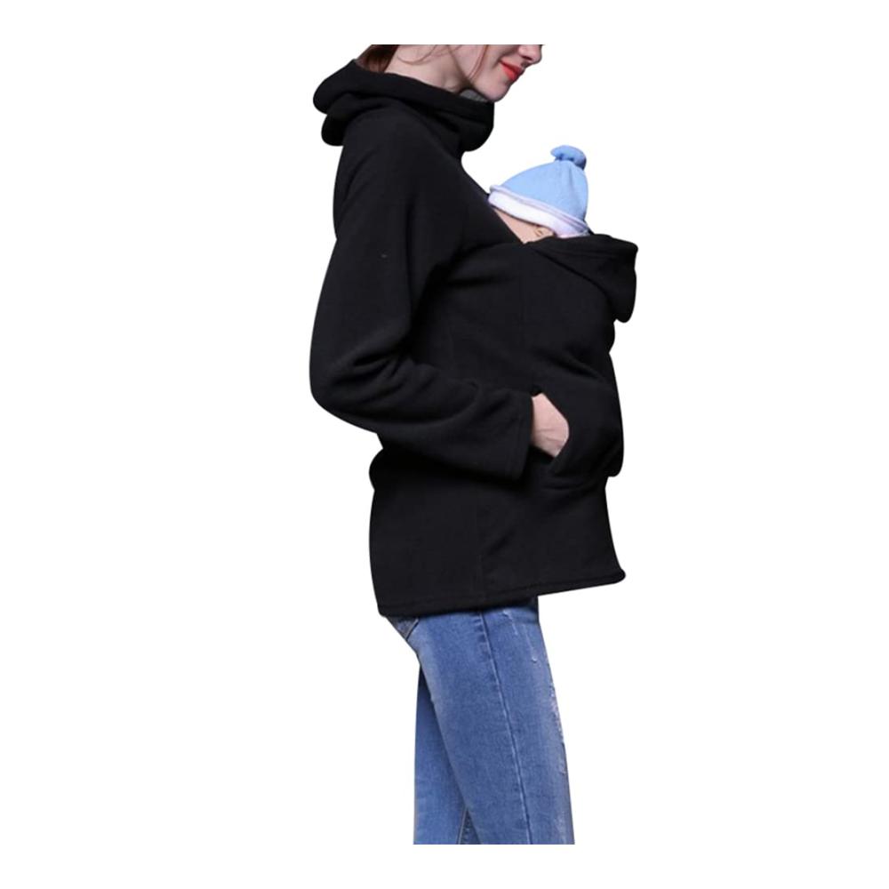 3-in-1 Tragejacke für Mama und Baby - Damen Langarm Umstandsjacke mit Kapuze und Kängurutasche - Warme Tragepullover mit Babyeinsatz