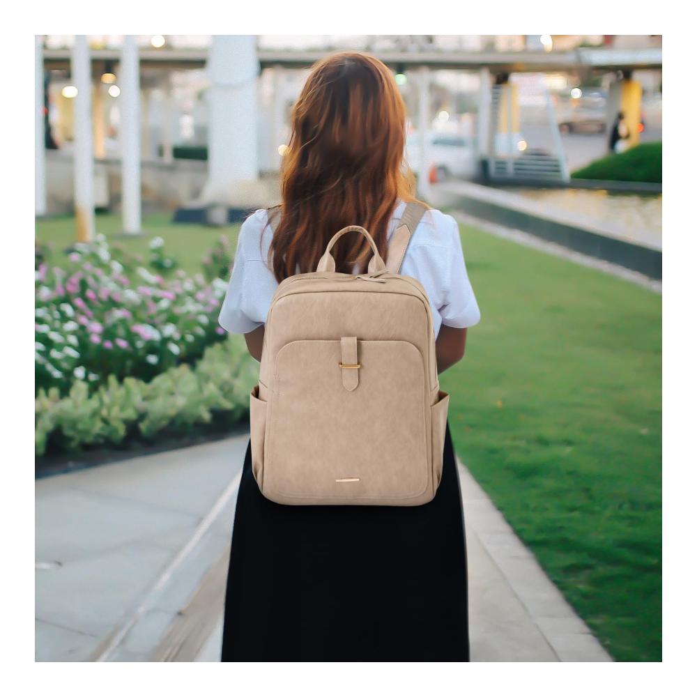 Eleganter Damen Rucksack aus PU-Leder - Großer Daypack mit Platz für 14-Zoll-Laptop