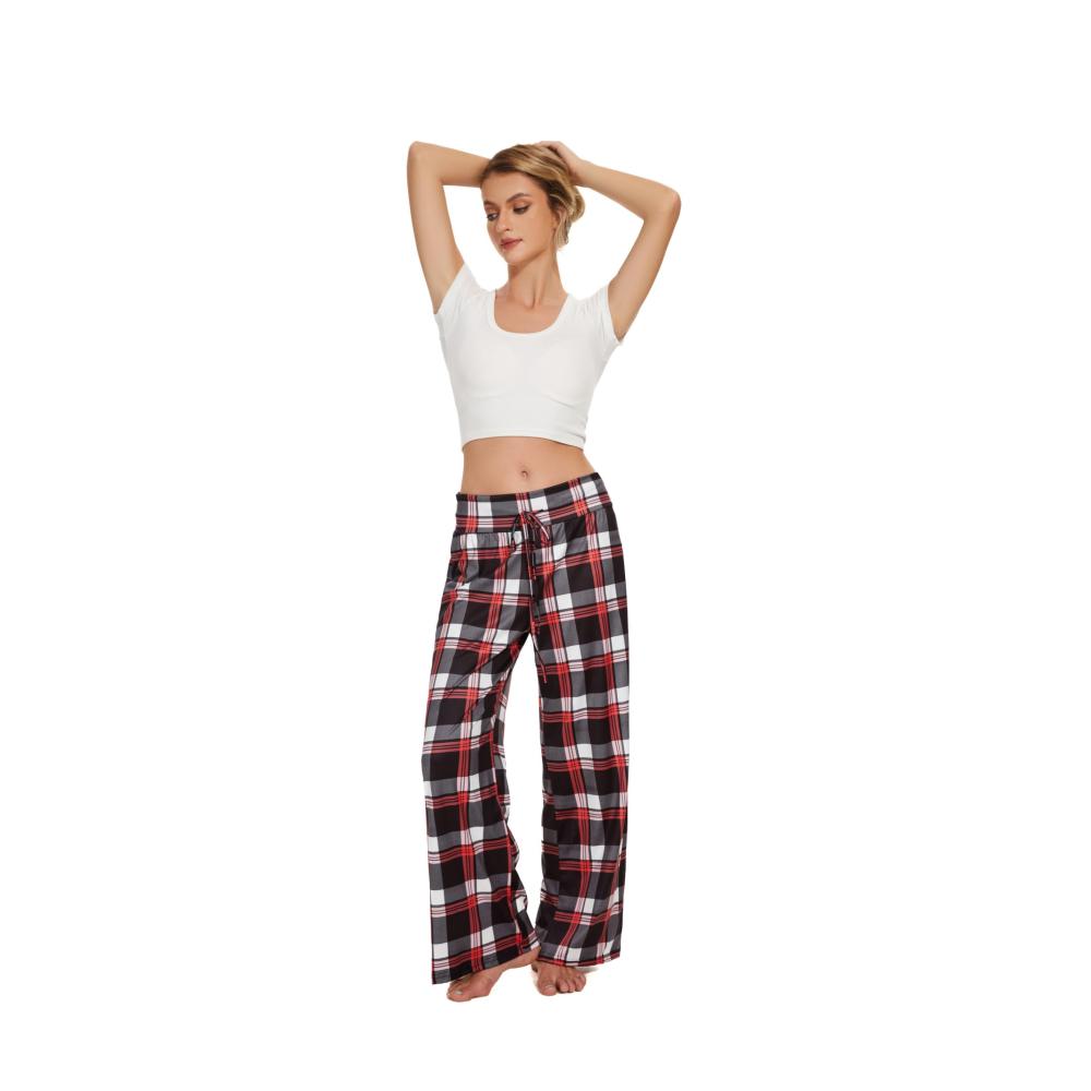 Weihnachts Pyjama Damen Karierte Schlafanzughose Lang mit Kordelzug