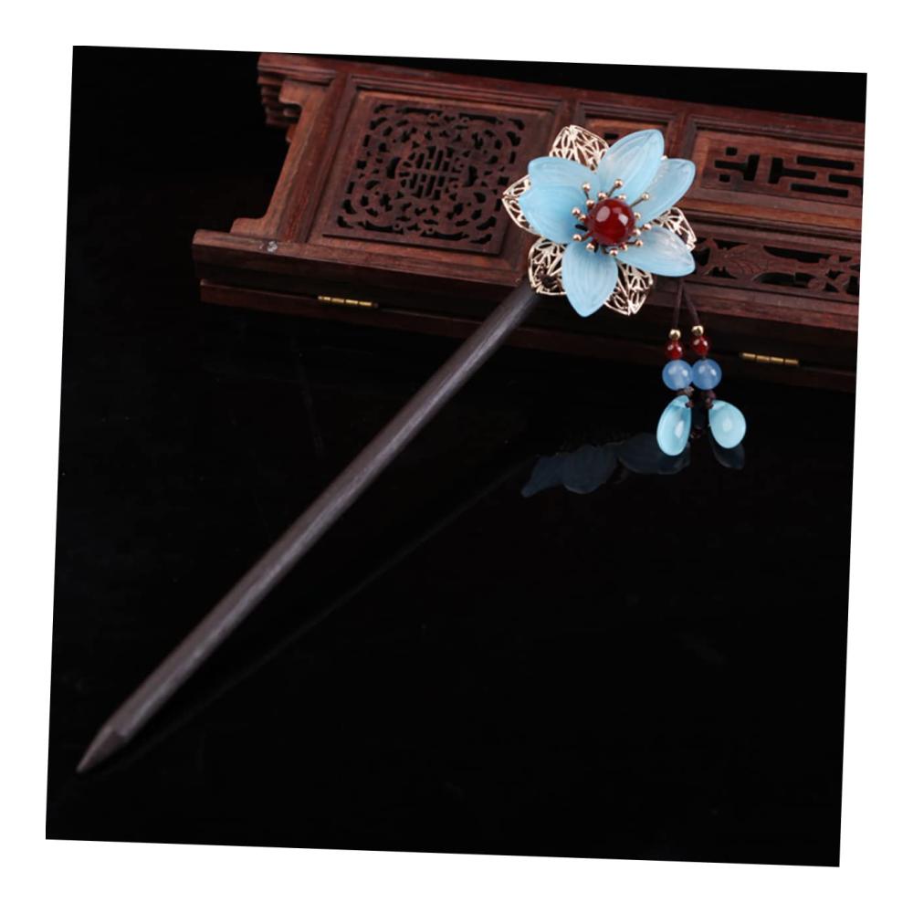 Chinesische Achat Haarnadeln - Traditionelle Perlen Retro Blumenstickerei 3er Set Haarkopfschmuck für Hochsteckfrisuren