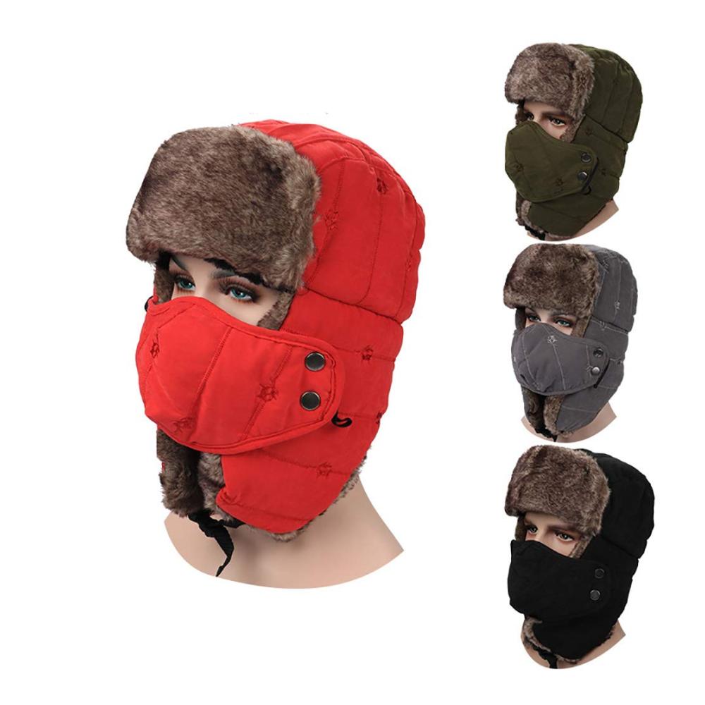 Winter Fliegermütze Unisex | 3-in-1 Bombermütze mit Halswärmer Ohrenklappe & abnehmbarem Gesichtsschutz | Winddichte Trappermütze für Skifahren und Radfahren | Ideale Wintermütze für Damen und Herren