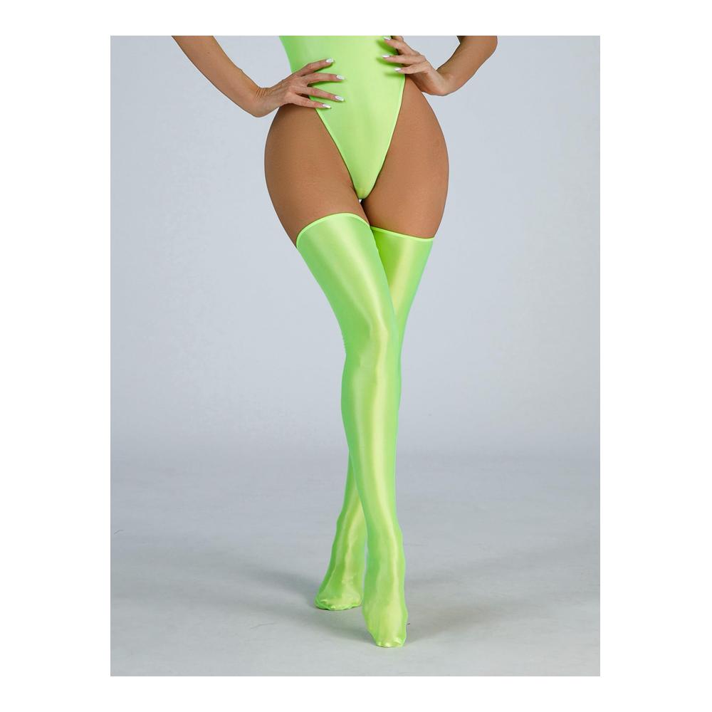Halterlose Strümpfe Damen - Metallic Glanz Kniestrümpfe Overknees Sexy Stockings in Lang und Öl Glänzend