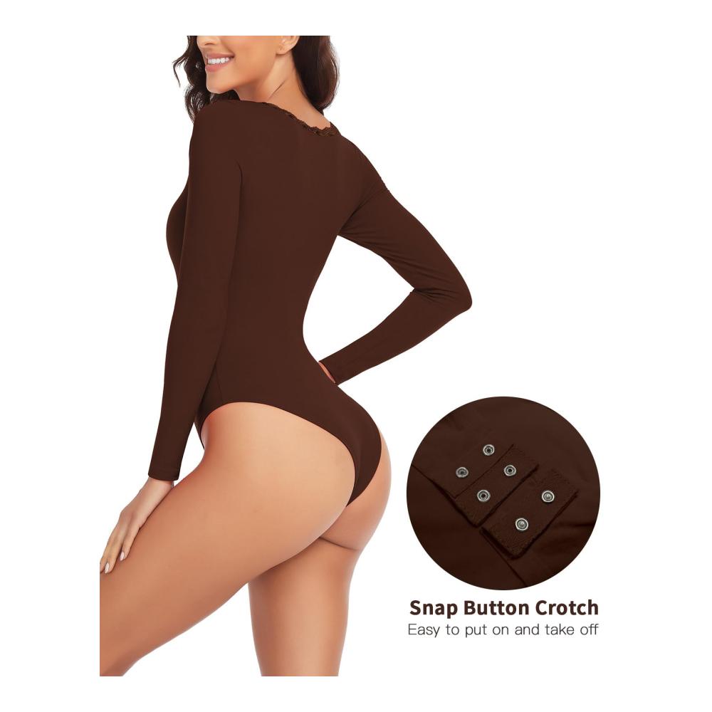 Langarm Thermo Body Damen mit Spitze - Bequemer Fleece Bodysuit für Wärme und Eleganz