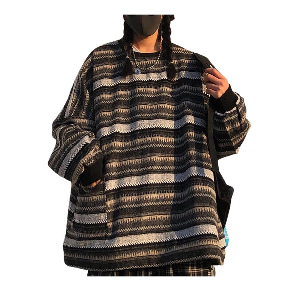 Gestreifter Damenpullover Oversize Sweatshirt im Harajuku-Stil Vintage-Look mit langen Ärmeln