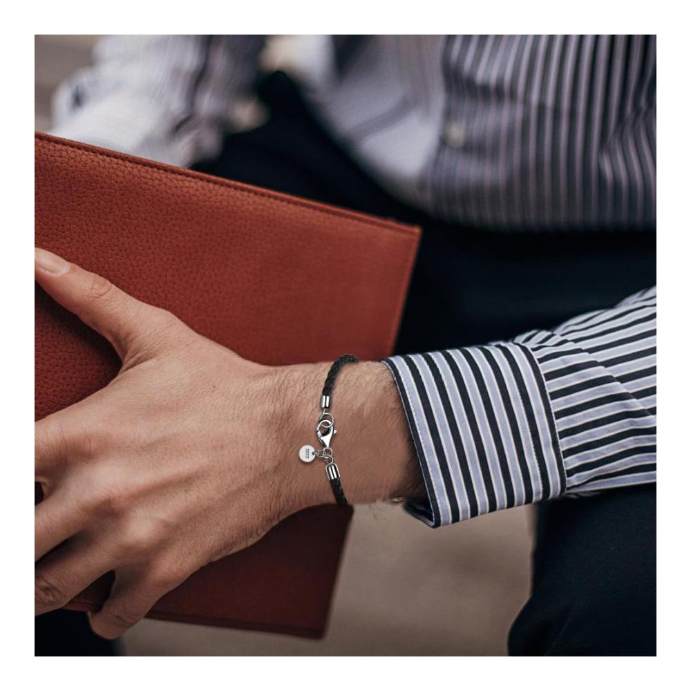Herren Lederarmband 925 Sterling Silber Verschluss | Geflochtenes 4MM Schwarz/Braun | 20/21cm Unisex Schmuck mit Geschenkbox