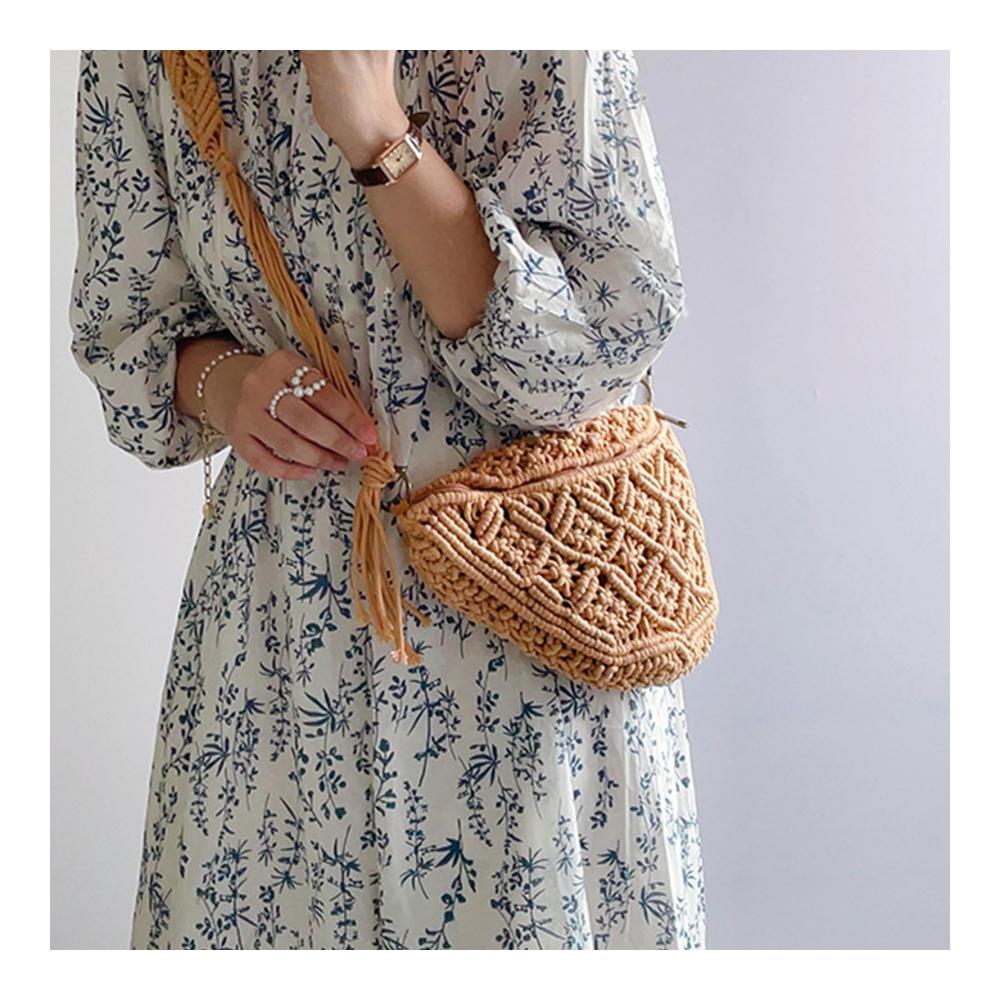 Bohemian Häkeltasche mit Quasten | Handgewebte Schultertasche für Reisen und Strand | Geldbörse für Bohemian-Style | Böhmische Häkeltasche